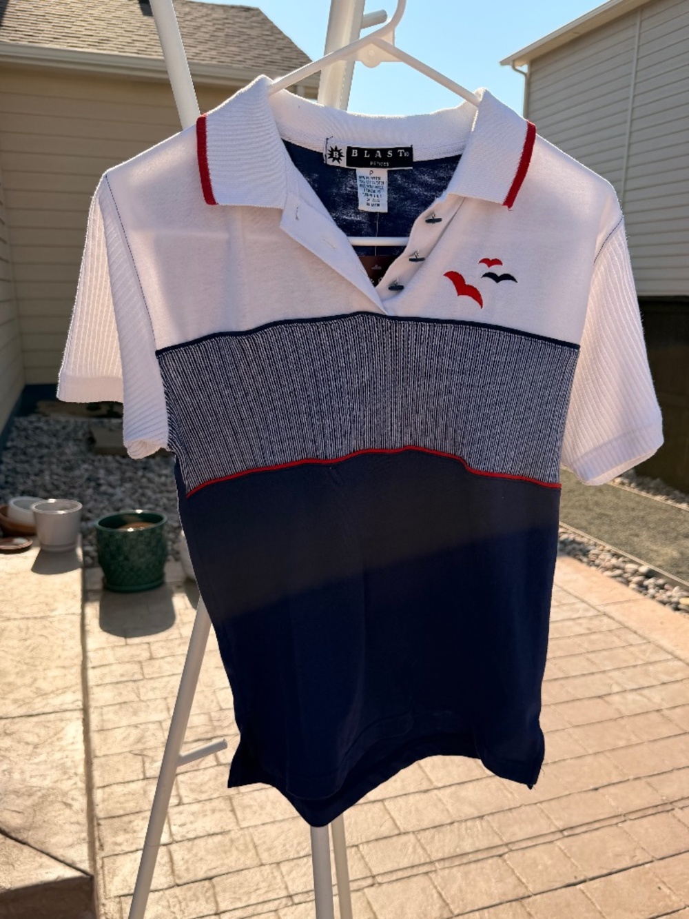 Vintage 80s 90s Blast Colorblock Nautical Polo Shirt Seagull Embroidered Polo